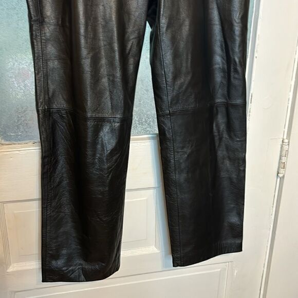 Apostrophe Women’s Genuine Black Leather Lined Straight Leg Pants Size 12 - Picture 3 of 10